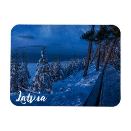 冬の夜の森の小道の磁石 マグネット