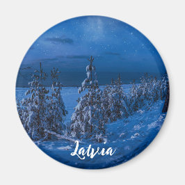 冬の夜の森の小道の磁石 マグネット