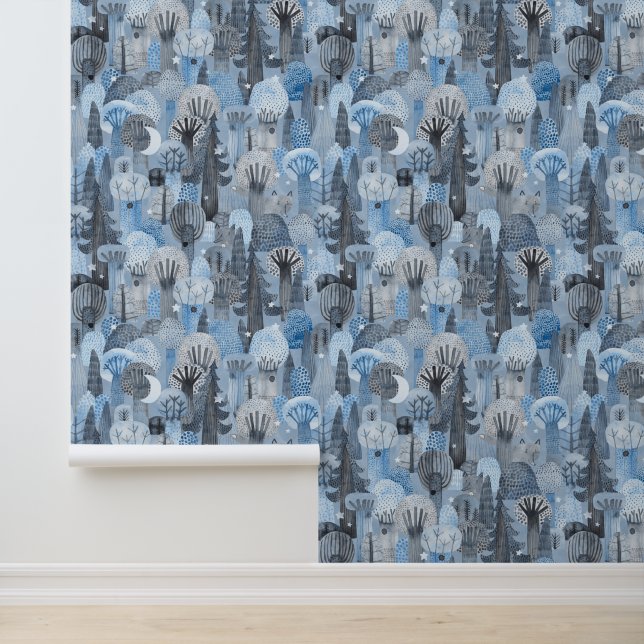 冬の夜の森の青に水色オオカミ 壁紙 (アプリケーション)