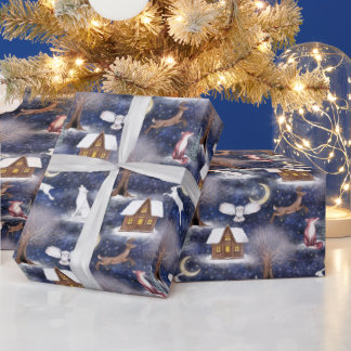 冬の夜の森林動物の自然クリスマス ラッピングペーパー