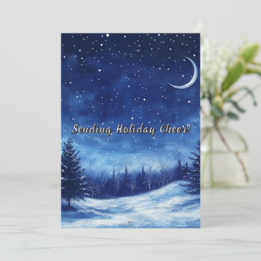 冬の夜の水色クリスマスシーズンの休日 シーズンカード (スタンド正面)