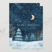 冬の夜の水色クリスマスシーズンの休日 シーズンカード (正面/裏面)