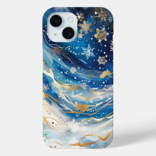 冬の夜の空と雪の結晶の電話ケース iPhone 15ケース