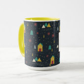 冬の夜の雪が小さな家に踊る マグカップ (正面左)