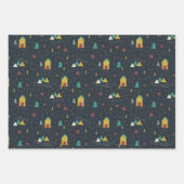 冬の夜の雪が小さな家に踊る ラッピングペーパーシート (正面2)