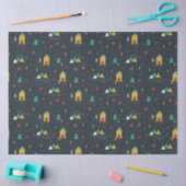 冬の夜の雪が小さな家に踊る 薄葉紙 (クラフト)