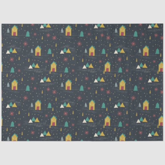 冬の夜の雪が小さな家に踊る 薄葉紙 (正面)