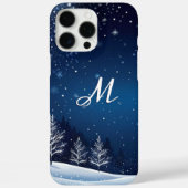 冬の夜の雪のシーンブルーモノグラムの Case-Mate iPhoneケース (裏面)