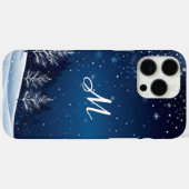 冬の夜の雪のシーンブルーモノグラムの Case-Mate iPhoneケース (裏面 (横))