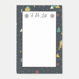 冬の夜の雪の結晶 小さな家 やることリスト ポストイット