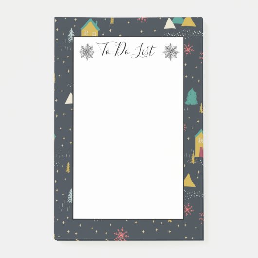 冬の夜の雪の結晶 小さな家 やることリスト ポストイット (正面)