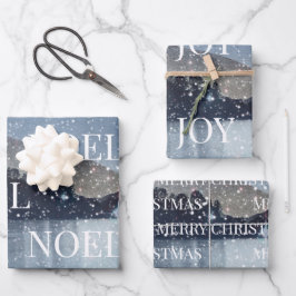 冬の夜の雪クリスマス ラッピングペーパーシート