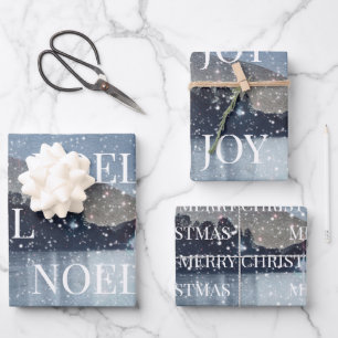 冬の夜の雪クリスマス ラッピングペーパーシート