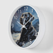 冬の夜の黒いラブラドール 壁時計 (傾斜)