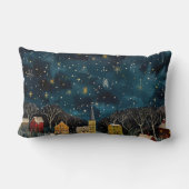 冬の夜フォークアートオイルペインティングクッション ランバークッション (裏面)