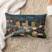 冬の夜フォークアートオイルペインティングクッション ランバークッション (ブランケット)