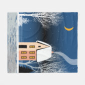 冬の夜景こぢんまりした家、いろんな木々。 フリースブランケット (正面(横))