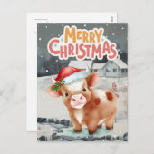 冬の夜景にサンタ帽をかぶった牛 シーズンポストカード (正面/裏面)