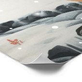 冬の夜景にサンタ帽をかぶった牛 ポスター (角)