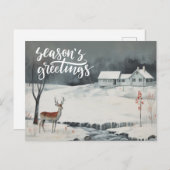 冬の夜景の鹿シーズンの挨拶 シーズンポストカード (正面/裏面)