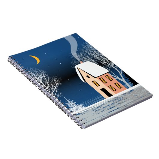 冬の夜景。居心地の良い家、さまざまな木々。 ノートブック (右側)