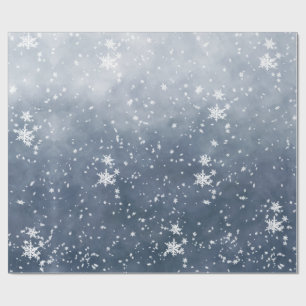 冬の夜空に降る白い雪 ラッピングペーパー