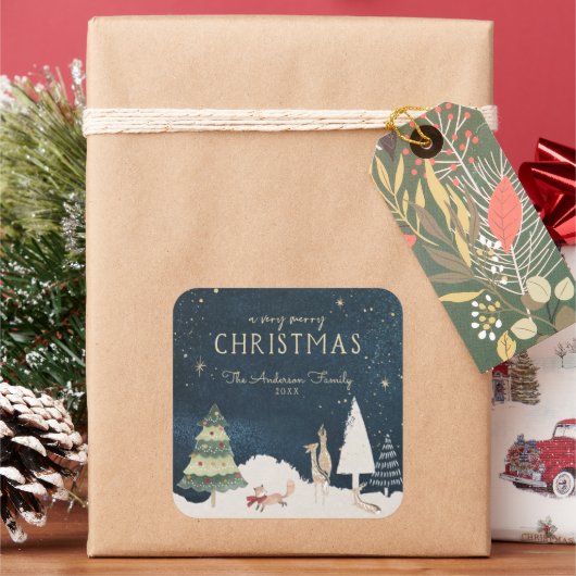 冬の夜 |エレガント金ゴールドクリスマス スクエアシール (クリスマス)