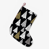 冬の夜:金ゴールド – 銀色の木。 スモールクリスマスストッキング (正面 (吊り時))