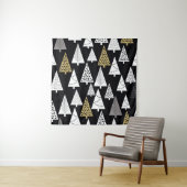 冬の夜：金ゴールド – 銀色の木。 タペストリー (インサイチュ)