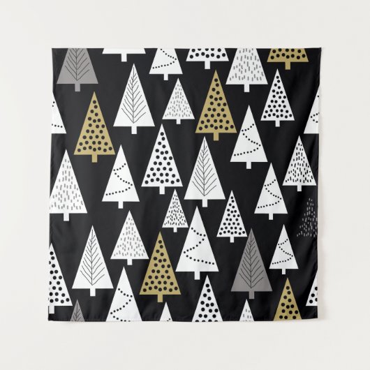 冬の夜：金ゴールド – 銀色の木。 タペストリー (正面)