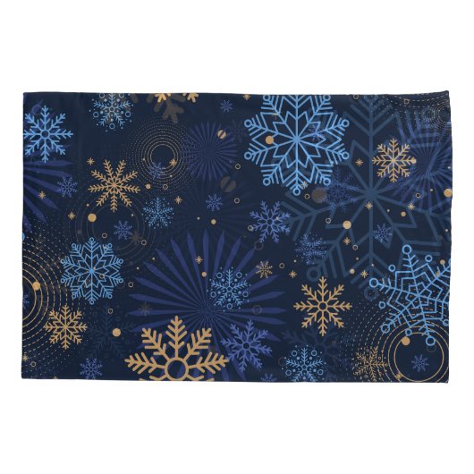 冬の夜：青いスノーフレークのパターン。 枕カバー (裏面)