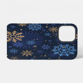 冬の夜:青い雪の結晶のパターン。 iPhoneケース (裏面横)