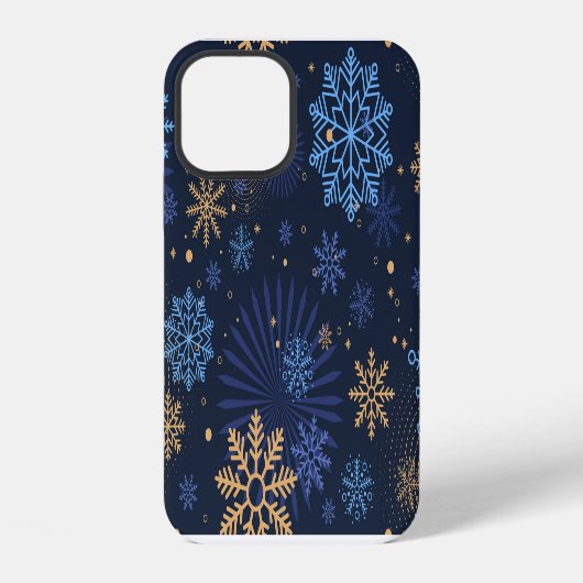 冬の夜:青い雪の結晶のパターン。 iPhoneケース (裏面)