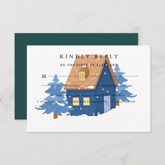 冬の夢想食事の選択RSVPカード 出欠カード (正面/裏面)