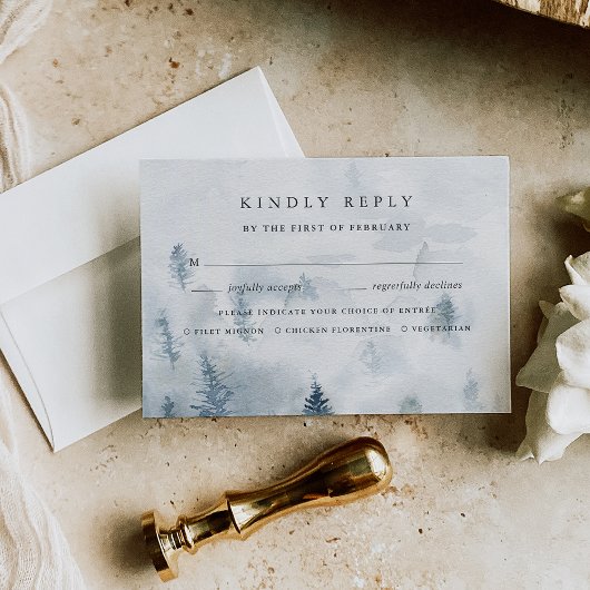 冬の夢想食事の選択RSVPカード 出欠カード