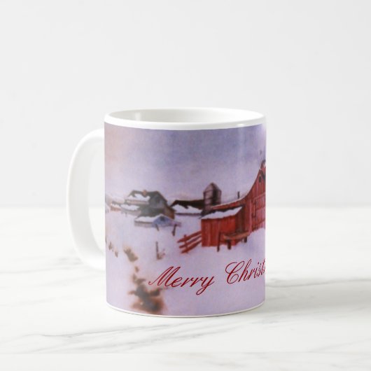 冬の大雪コーヒーマグの赤い納屋と農場 コーヒーマグカップ (正面左)