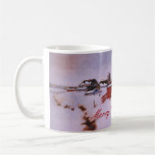 冬の大雪コーヒーマグの赤い納屋と農場 コーヒーマグカップ (左)