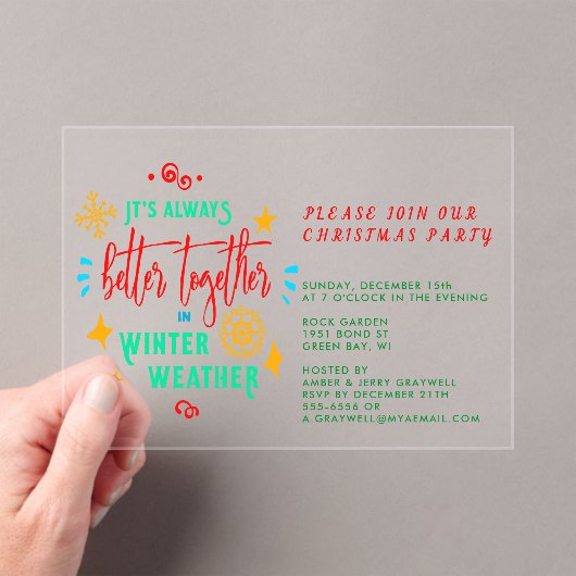 冬の天気のクリスマスに一緒にいつも良い アクリル招待状 (インサイチュ (ポータブル))