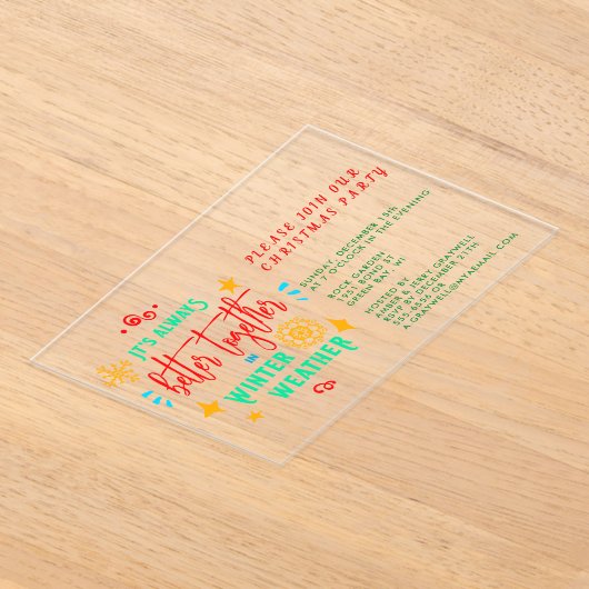 冬の天気のクリスマスに一緒にいつも良い アクリル招待状 (レイダウン)