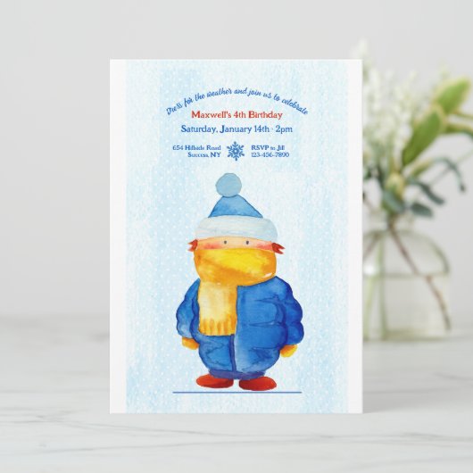 冬の天気の誕生日パーティーの招待状 招待状 (スタンド正面)