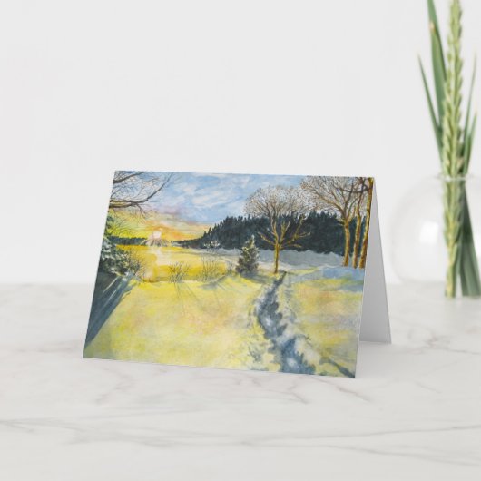 冬の太陽と雪クリスマスカード シーズンカード (正面)