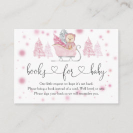 冬の女の子のクマの本ベビー囲いカード エンクロージャーカード