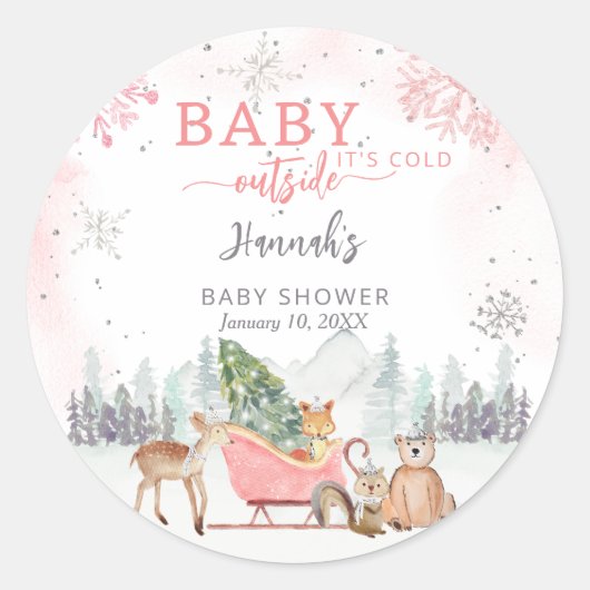 冬の女の子のベビー外の冷たいシャワーの好意 ラウンドシール (正面)