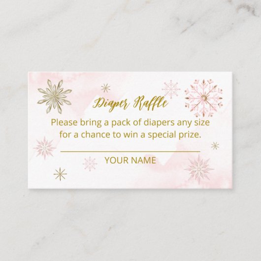 冬の女の子の赤ちゃんシャワーおむつラッフル エンクロージャーカード (正面)