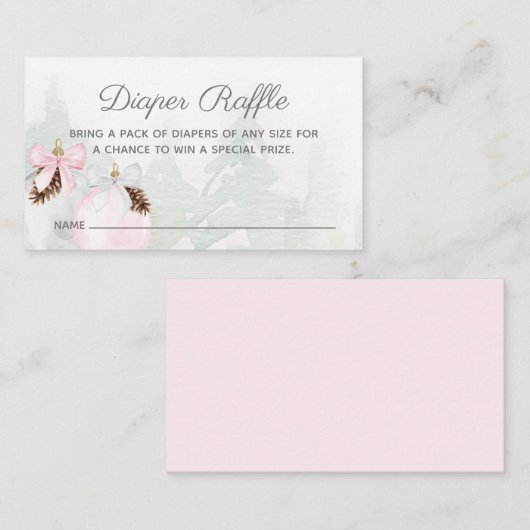 冬の女の子の赤ちゃんシャワーおむつラッフル エンクロージャーカード (正面/裏面)