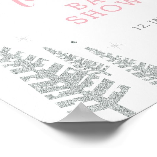 冬の女の子の赤ちゃんシャワー、ようこそサインを振りかける ポスター (角)