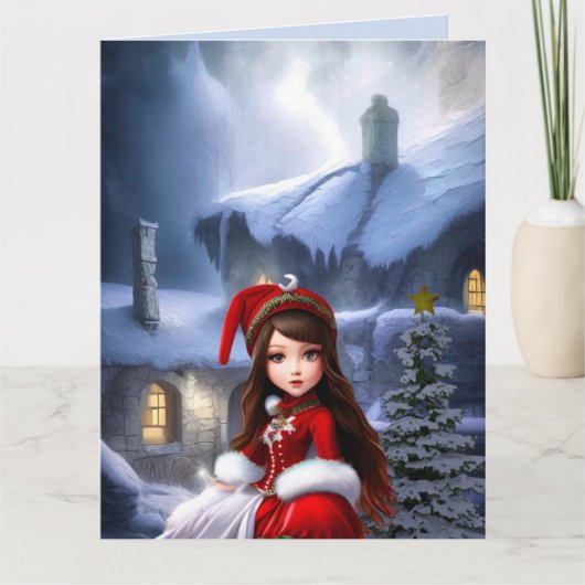 冬の女の子の雪ファンタジー誕生日カード カード (正面)
