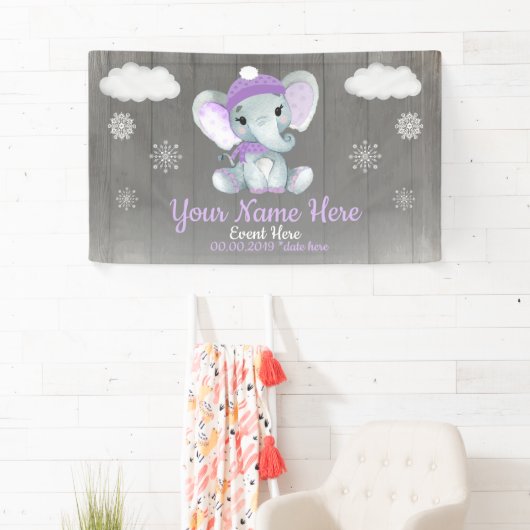 冬の女の子エレファントバックプルスノーフレーク 横断幕