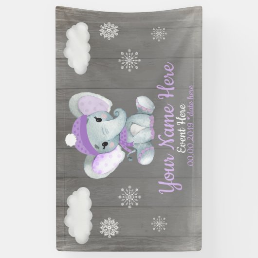 冬の女の子エレファントバックプルスノーフレーク 横断幕 (縦)