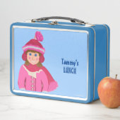 冬の女の子ピンクホワイトレッドウィンターハット メタルランチボックス (インサイチュ)